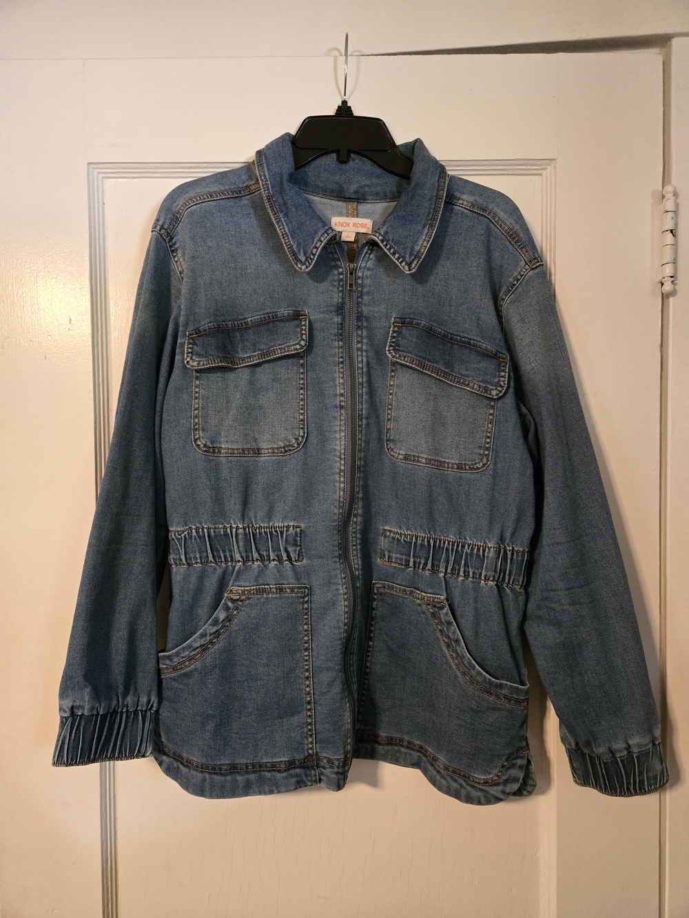 Knox Rose Blue Denim Zip-Front Jacket